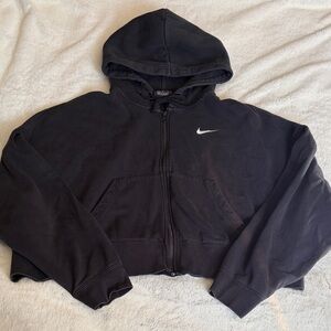 Nike Black Cropped Zip-Up Hoodie with White Swoosh